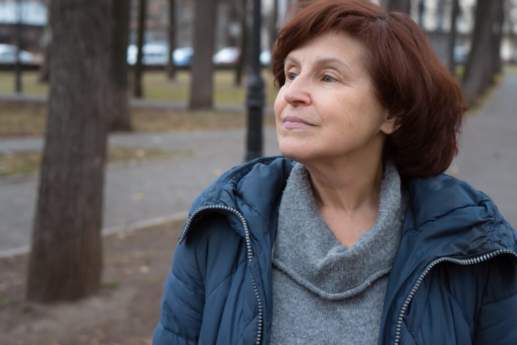 senior caucasian woman walking in city park 2025 03 10 05 36 38 utc